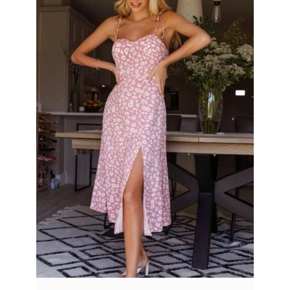 🌼 264. Shein Ditsy Floral Split Thigh Cami Dress Size XS - Picture 2 of 4